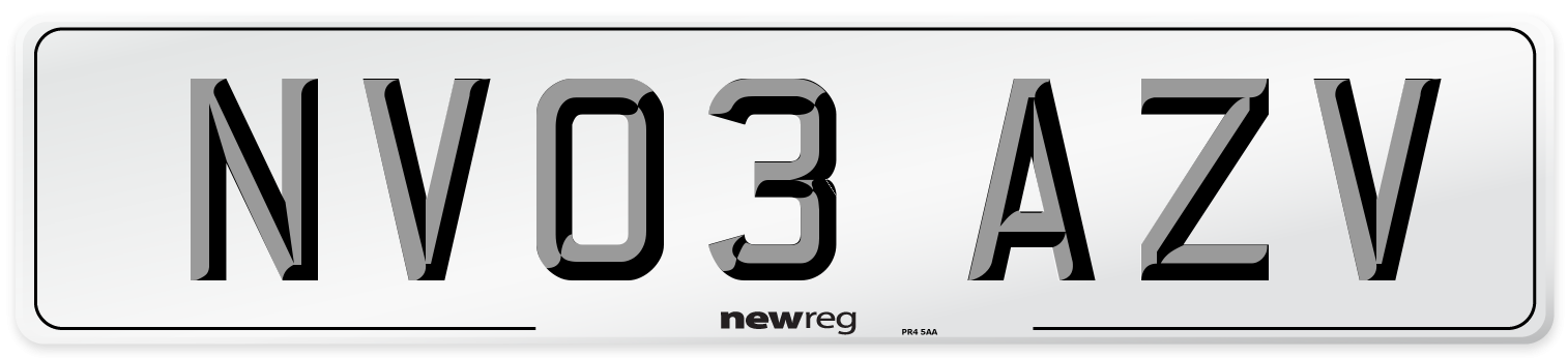 NV03 AZV Number Plate from New Reg